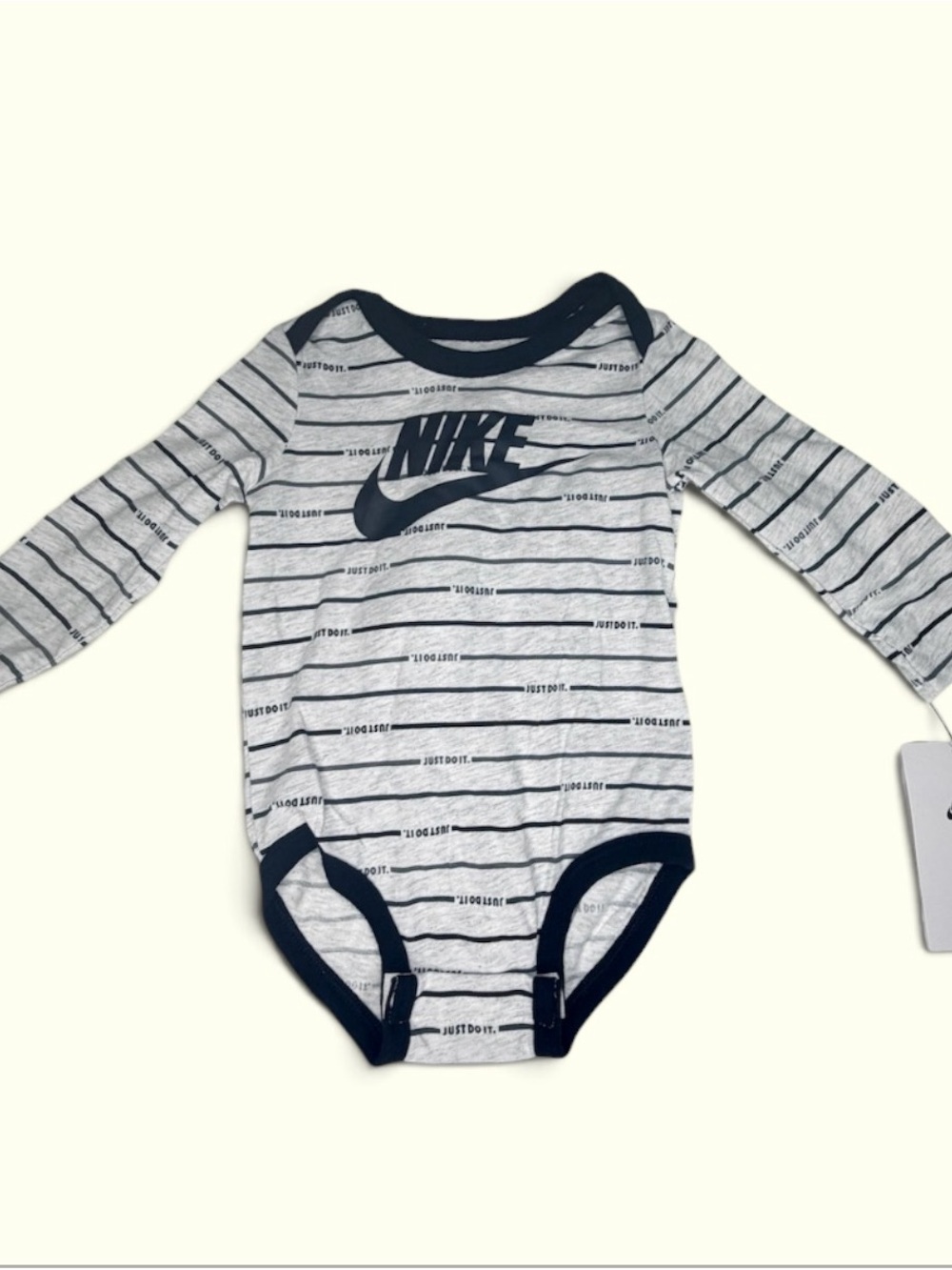 New! Nike Gray & Navy Striped Long-Sleeve Bodysuit (12M)